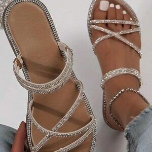 Criss cross  women's rhinestone sandals